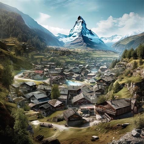 Premium AI Image | a mountain village is shown with the matterhorn peak ...