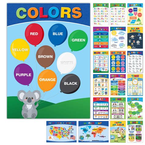 Buy 20 Large Educational s For Kids Toddlers (16.5x12 Double Sided ...