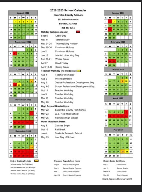 2022-2023 School Calendar - W.S. Neal Elementary School