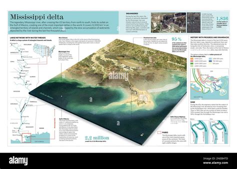 Infographic of the formation and characteristics of the delta and the Mississippi River basin ...