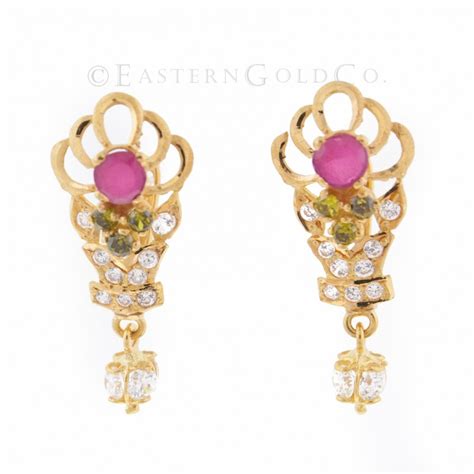 22ct Gold Ladies Stone Set Earrings