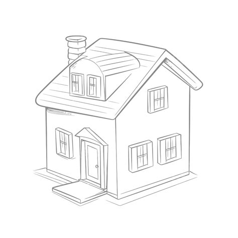 Drawing To Color Small Wooden House Vector Illustration Outline Sketch, 3d House Drawing, 3d ...