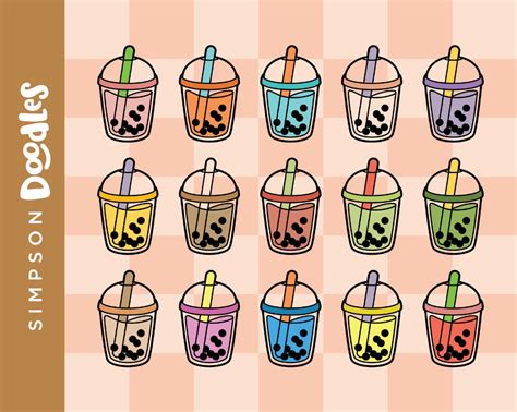 Bubble Tea Clipart, Kawaii Boba Drinks, 15 Colors Digital Clip Art for ...