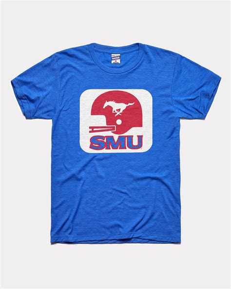 SMU Mustangs Football Helmet Royal T-Shirt | CHARLIE HUSTLE