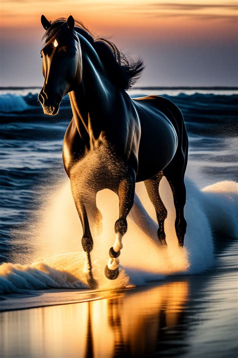 Black Horse Running On Beach