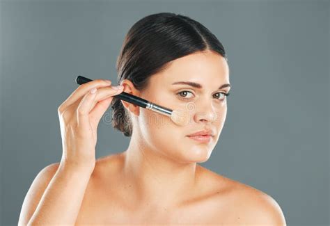 Woman, Facial Beauty and Makeup Brush Portrait for Wellness, Cosmetics Dermatology and Skincare ...