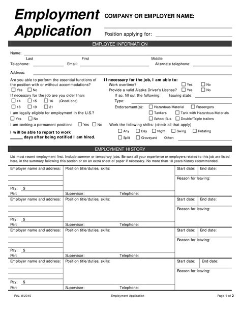 Printable Blank Employment Application Web Here Are The Purposes:Printable Template Gallery