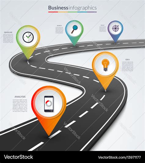 Road map infographic template with 5 pin pointers Vector Image