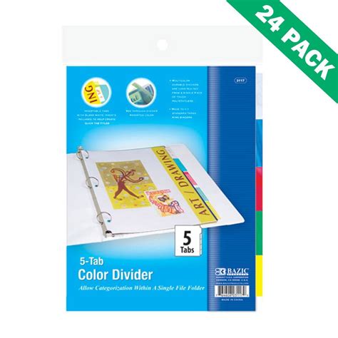 Ring Binder Dividers, Colorful 5-tab Divider For 3 Ring Binder (24 Pack ...