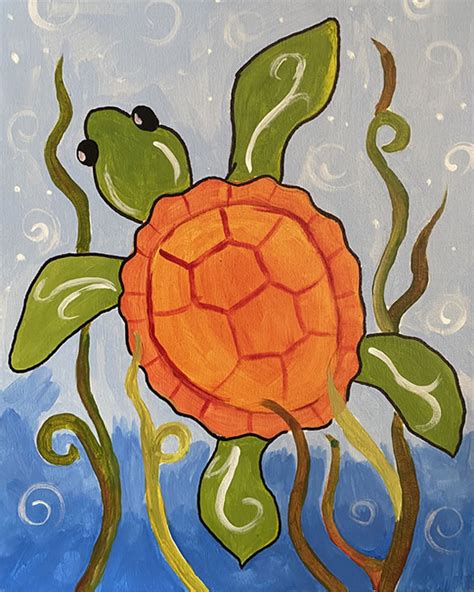 Sea Turtle – Kid’s at-Home Paint Kit – unWined & Paint – Art & Wine Parties that come to you!