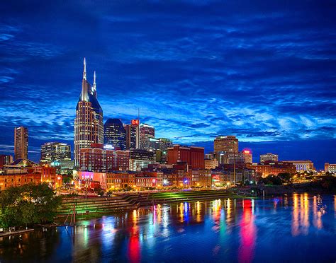 Nashville Skyline at Night 11x14 Photograph by Dan Holland - Pixels