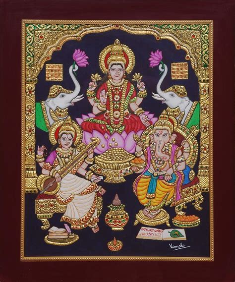 Lakshmi Ganesh Saraswati Painting by Vimala Jajoo - Pixels