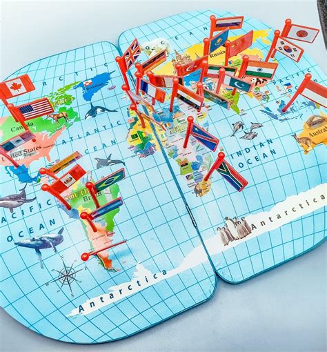 Wooden World Map With Recognition Flags – 30 Countries - Grab Ease