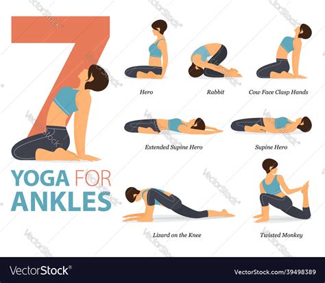 7 yoga poses for ankles stretch concept Royalty Free Vector