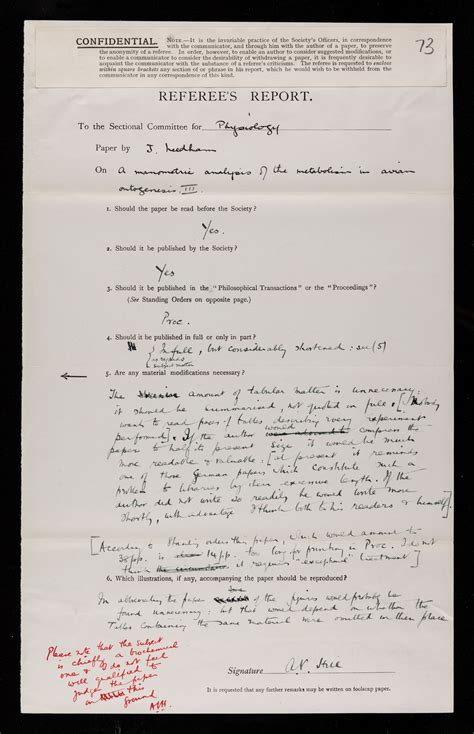 Referee's report by Archibald Vivian Hill, on a paper 'A manometric analysis of the metabolism ...