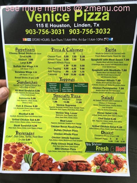 Online Menu of Venice Pizza Restaurant, Linden, Texas, 75563 - Zmenu