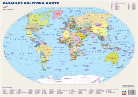 Pasaules politiskā un fizioģeogrāfiskā karte A3 formātā - Jāņa sēta