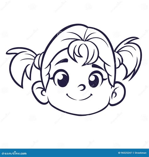 Cartoon Cute Girl Face Outlined. Vector Illustration Of A Small Girl ...