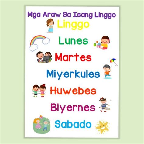 Mga Araw Sa Isang Linggo Filipino Tagalog Laminated Chart A Size | The Best Porn Website