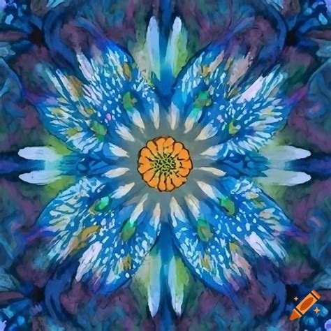 Blue and white symmetrical daisy flower pattern on Craiyon