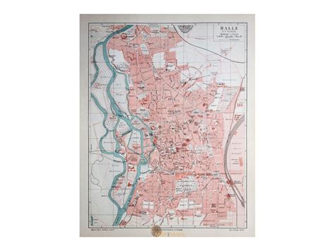 Antique Old Map Halle Germany, Saale River - Mapandmaps