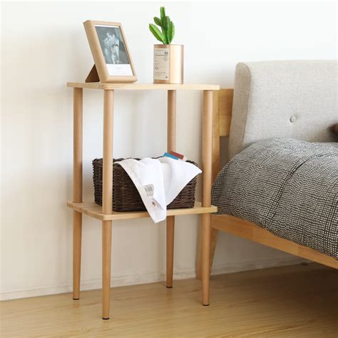 exilot Solid Wood Side Table, 2-Tier End Table with Storage Shelves ...