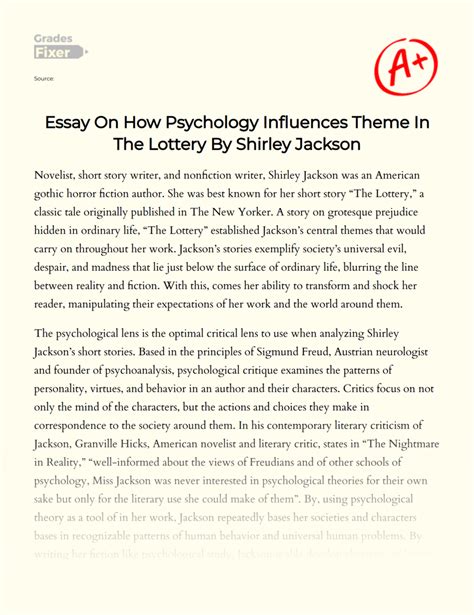 How Psychology Influences Theme In "The Lottery" By Shirley Jackson ...