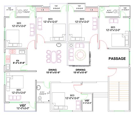 Village House Plan | 2000 SQ FT - First Floor Plan - House Plans and Designs