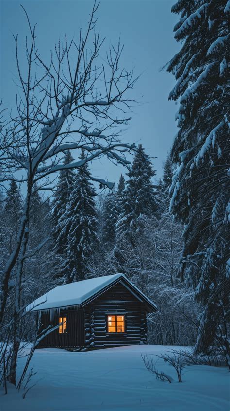 winter cabin in snow, secluded mountain cabin, snowy forest retreat ...