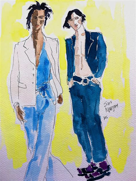 Manuel Santelices - Sies Marjan, Fashio show models 2021 Ink pen and watercolor For Sale at 1stDibs