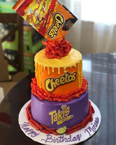 Nancy on Instagram: “🌶Hot Cheetos & Takis🔥 Chocolate cake with fresh 🍓 and a vanilla cake with ...