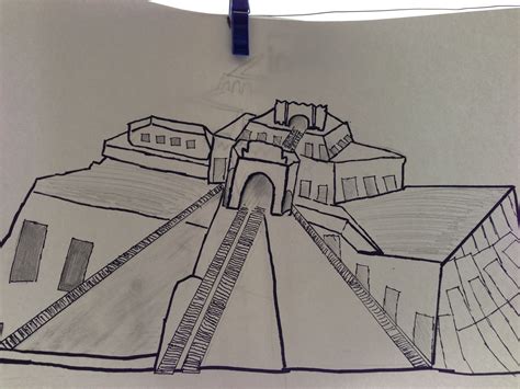 Line Drawing of Mesopotamia Ziggurat