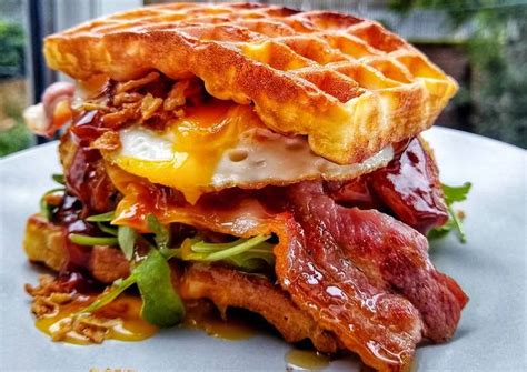 Southern Chicken Waffle Burger With Egg & Maple Glazed Bacon Recipe by Natalie Marten (Windsor ...