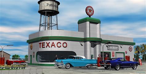 "Route 66 1960 Small Town Texaco Gas Station" by Walter Colvin | Redbubble