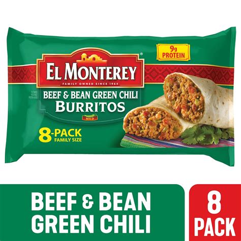 El Monterey Beef & Bean Green Chili Burritos, 32 oz, 8 Count (Frozen) - Walmart.com