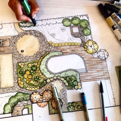 someone is drawing a garden design on paper