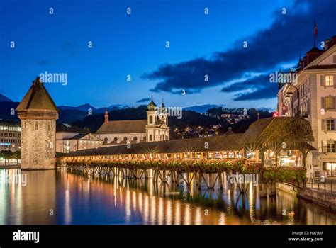 Historical Chapel Bridge of Lucerne at the Lake Lucerne in Central ...