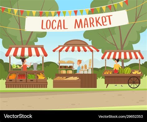 Local market people shopping healthy fresh food Vector Image