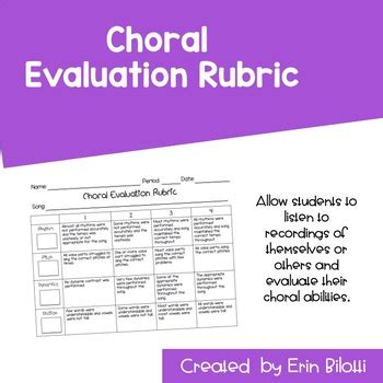 Choral Evaluation Rubric by Music in the Middle | TpT