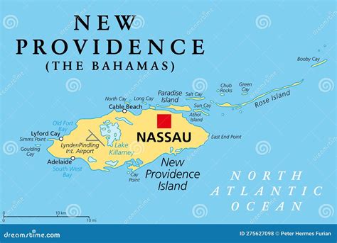 New Providence Island, Political Map, with Nassau, the Capital of the Bahamas Stock Vector ...