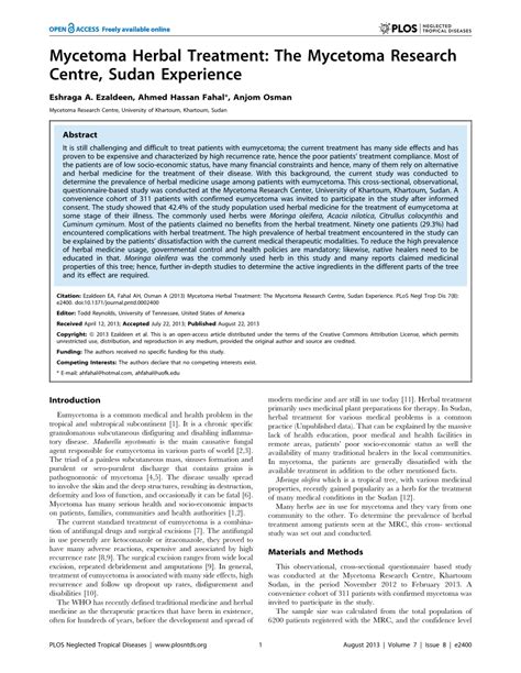 (PDF) Mycetoma Herbal Treatment: The Mycetoma Research Centre, Sudan Experience