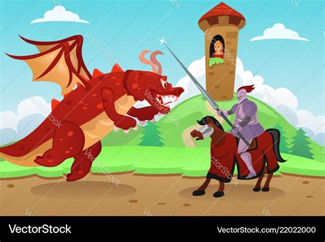 Knight fighting a dragon Royalty Free Vector Image