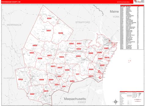 Rockingham County, NH Zip Code Wall Map Red Line Style by MarketMAPS - MapSales