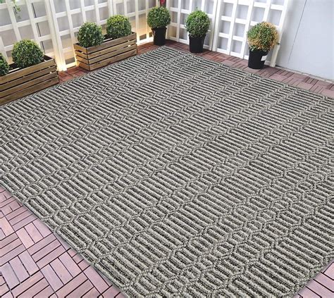 HR-Indoor/Outdoor Area Rugs 8x10 Striped Pattern Gray Outdoor Carpet-Lasts Long Under Sunlight ...