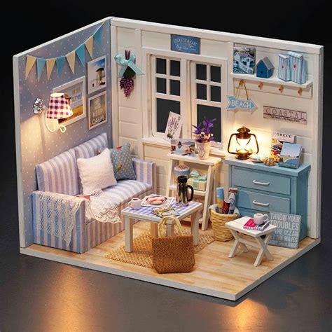 1:32 Scale Wooden Handmade Dollhouse Miniature DIY Kit Modeling Cute Room Dream House -in Model ...