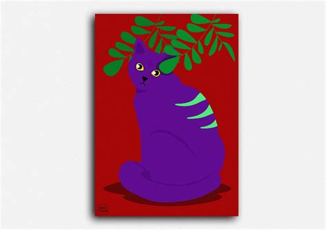 Purple Cat Art Print Illustration Printable art Wall art | Etsy