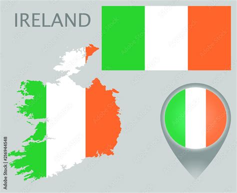 Colorful flag, map pointer and map of Ireland in the colors of the ...