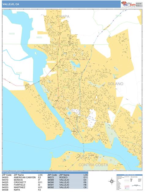 Vallejo California Wall Map (Basic Style) by MarketMAPS - MapSales.com