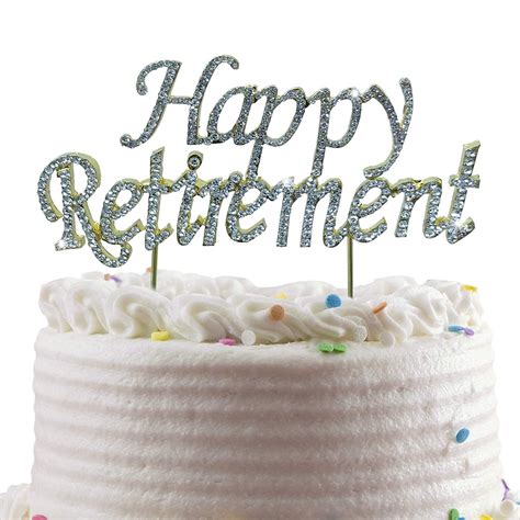 JennyGems Happy Retirement Cake Topper - Sparkling Rhinestones With Gold Trim - Retirement Party ...