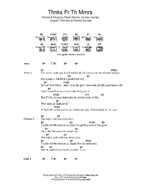 Thnks Fr Th Mmrs by Fall Out Boy - Guitar Chords/Lyrics - Guitar Instructor